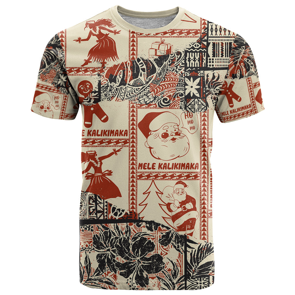 Aloha Hawaii Christmas T-Shirt Mele Kalikimaka Tapa Tribal Retro Style Graphic Tee