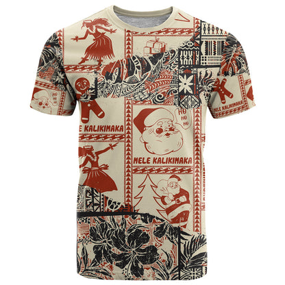 Aloha Hawaii Christmas T-Shirt Mele Kalikimaka Tapa Tribal Retro Style Graphic Tee