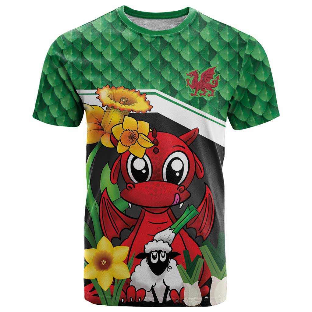 Saint David's Day Personalized T-Shirt Green Welsh Dragon Daffodil Sheep Leak Graphic Tee