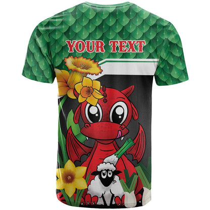 Saint David's Day Personalized T-Shirt Green Welsh Dragon Daffodil Sheep Leak Graphic Tee