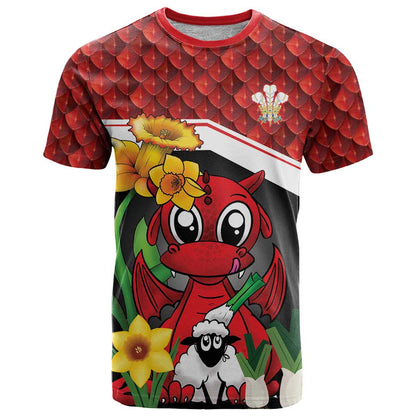 Saint David's Day Personalized T-Shirt Red Welsh Dragon Daffodil Sheep Leak Graphic Tee