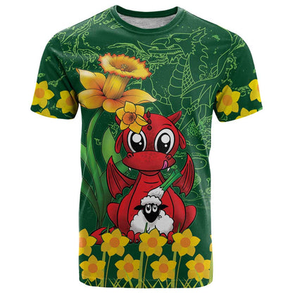 Saint David's Day T-Shirt Welsh Dragons Yellow Daffodils Graphic Tee
