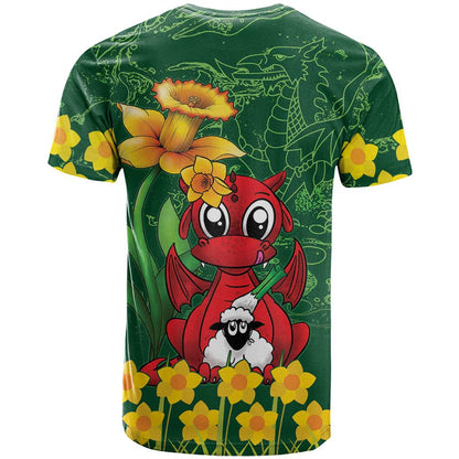 Saint David's Day T-Shirt Welsh Dragons Yellow Daffodils Graphic Tee