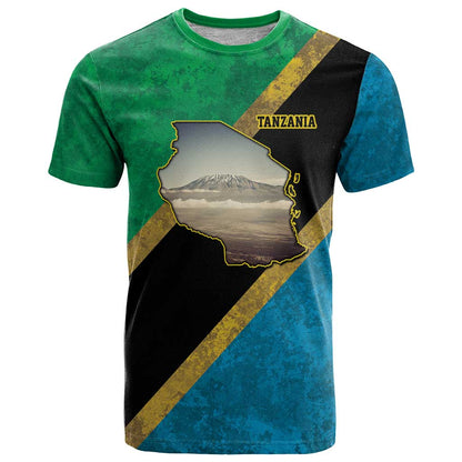 Kilimanjaro Tanzania T-Shirt Grunge Flag Map of Tanzania Graphic Tee