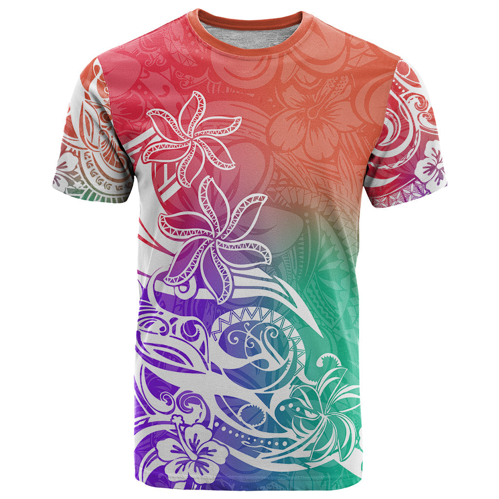 Polynesian Sunset Plumeria T-Shirt Pacific Island Tribal Blossom Style Graphic Tee