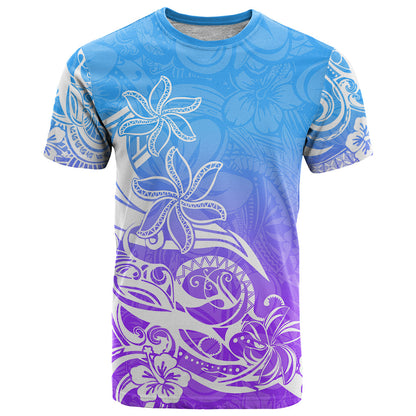 Polynesian Sunset Plumeria T-Shirt Pacific Island Tribal Blue Style Graphic Tee