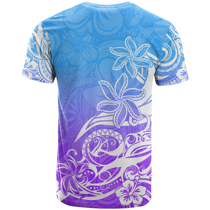 Polynesian Sunset Plumeria T-Shirt Pacific Island Tribal Blue Style Graphic Tee