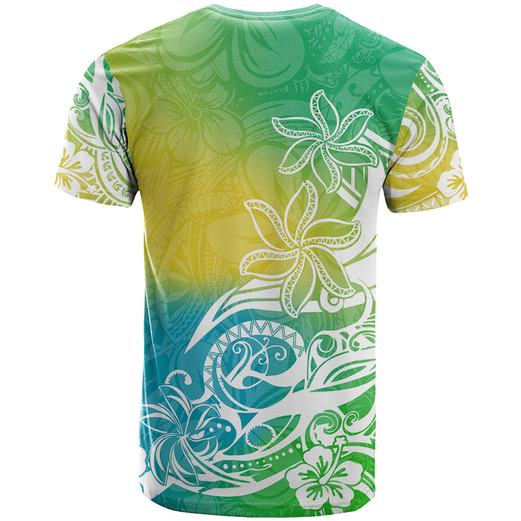 Polynesian Sunset Plumeria T-Shirt Pacific Island Tribal Green Style Graphic Tee