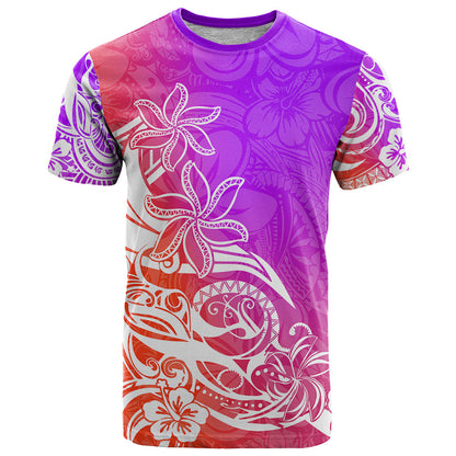 Polynesian Sunset Plumeria T-Shirt Pacific Island Tribal Purple Style Graphic Tee