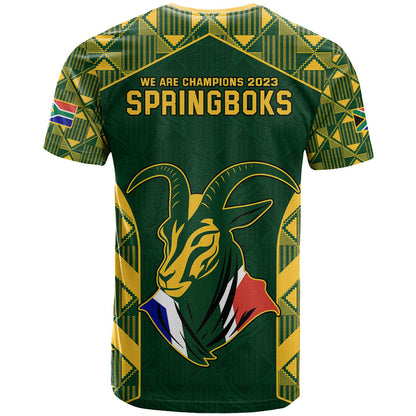 South Africa Rugby T-Shirt Bokke Champions Kente Pattern Graphic Tee