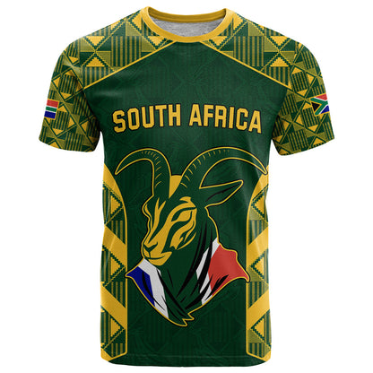 Custom South Africa Rugby T-Shirt Bokke Champions Kente Pattern Graphic Tee