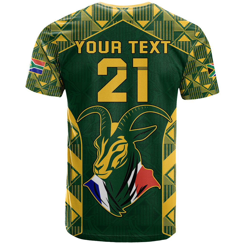 Custom South Africa Rugby T-Shirt Bokke Champions Kente Pattern Graphic Tee