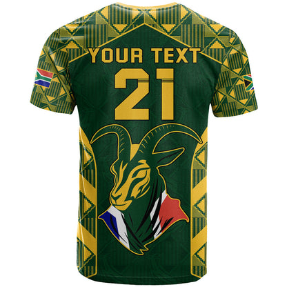 Custom South Africa Rugby T-Shirt Bokke Champions Kente Pattern Graphic Tee