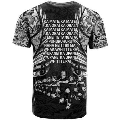 New Zealand Rugby T-Shirt Black Haka Dance With NZ Champions History Graphic Tee