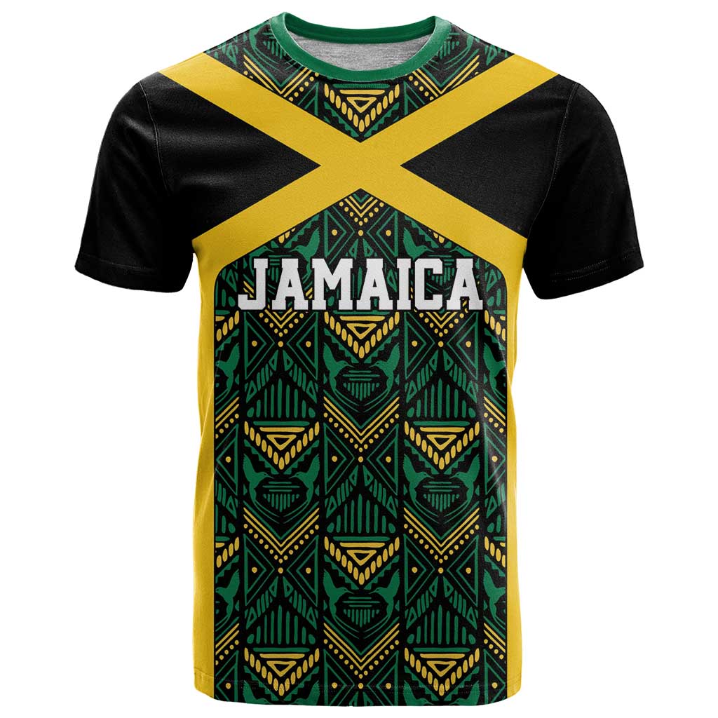 Jamaica Football Custom T-Shirt Black Ethnic Motifs Graphic Tee