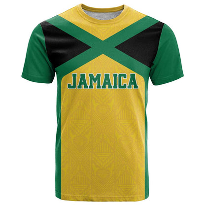 Jamaica Football Custom T-Shirt Gold Ethnic Motifs Graphic Tee
