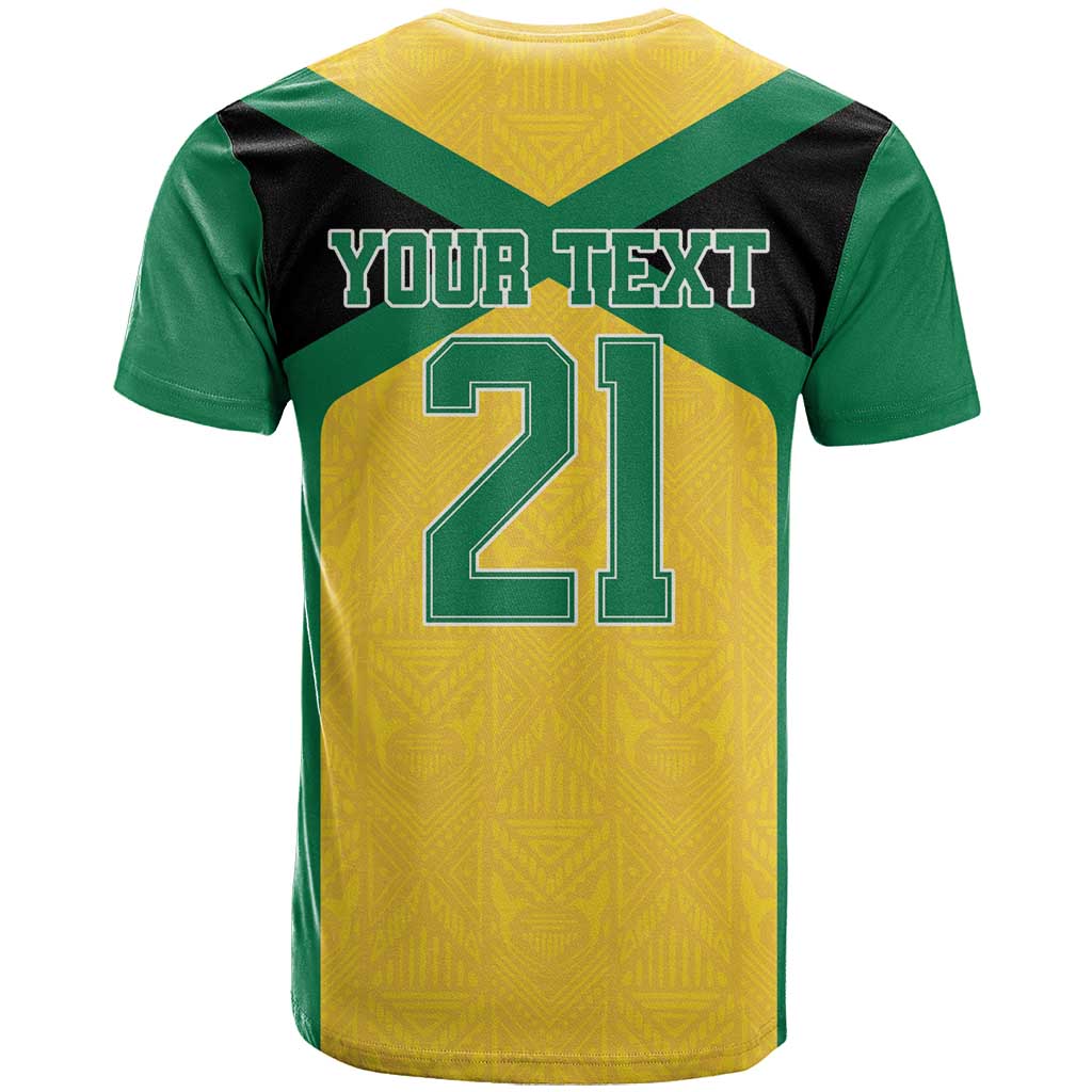 Jamaica Football Custom T-Shirt Gold Ethnic Motifs Graphic Tee