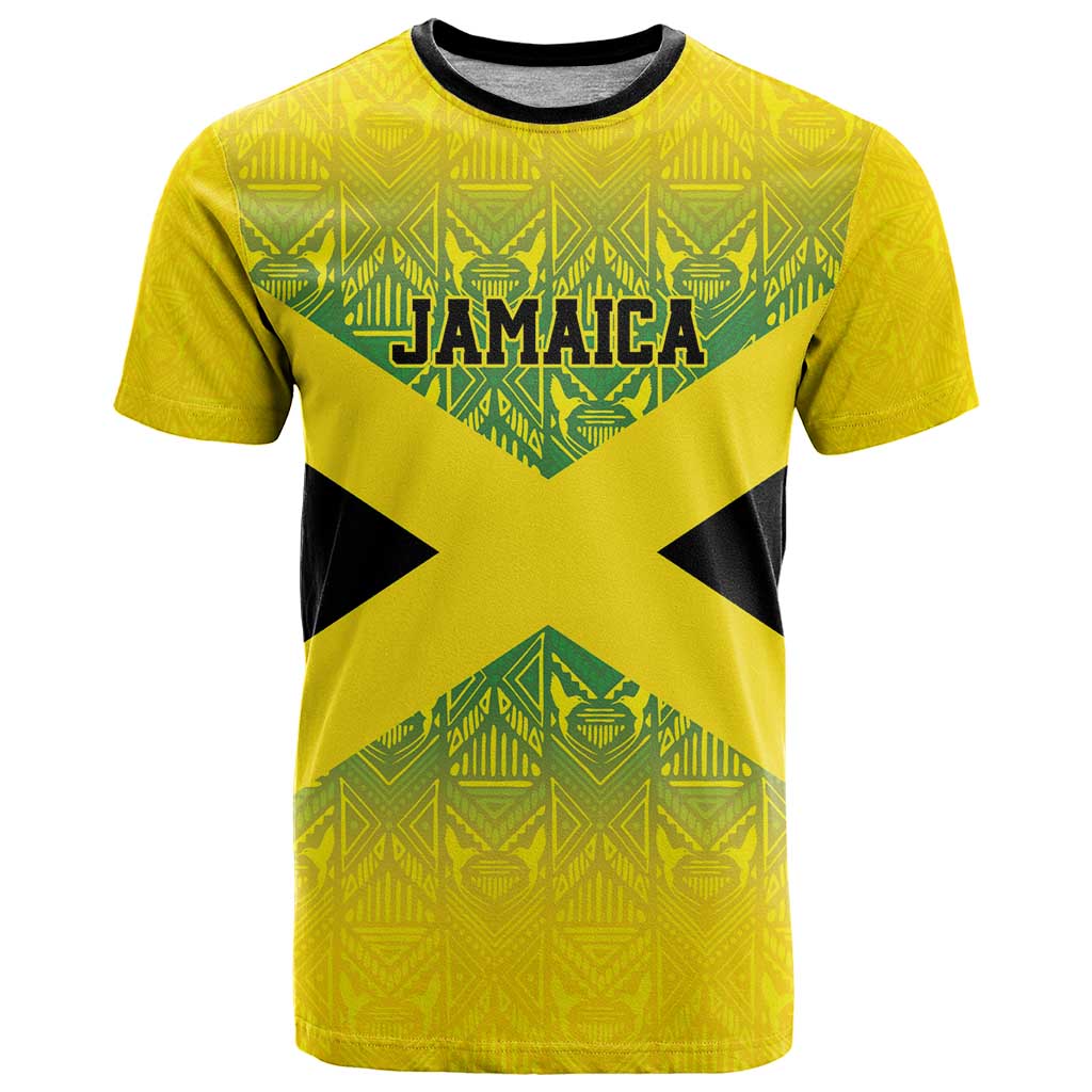 Custom Jamaica Reggae Boyz T-Shirt With Traditional Pattern Graphic Tee