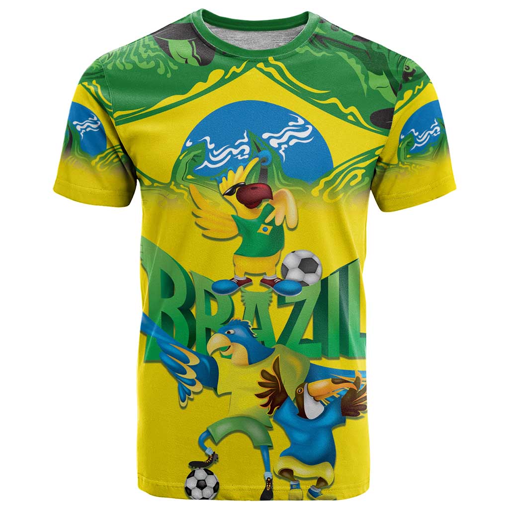 Brazil Football Custom T-Shirt Brasil Birds Mascot Bora Brasil! Graphic Tee