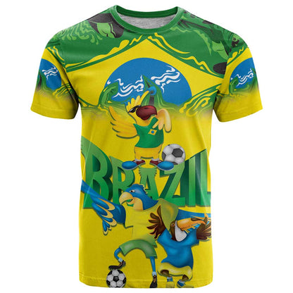 Brazil Football Custom T-Shirt Brasil Birds Mascot Bora Brasil! Graphic Tee