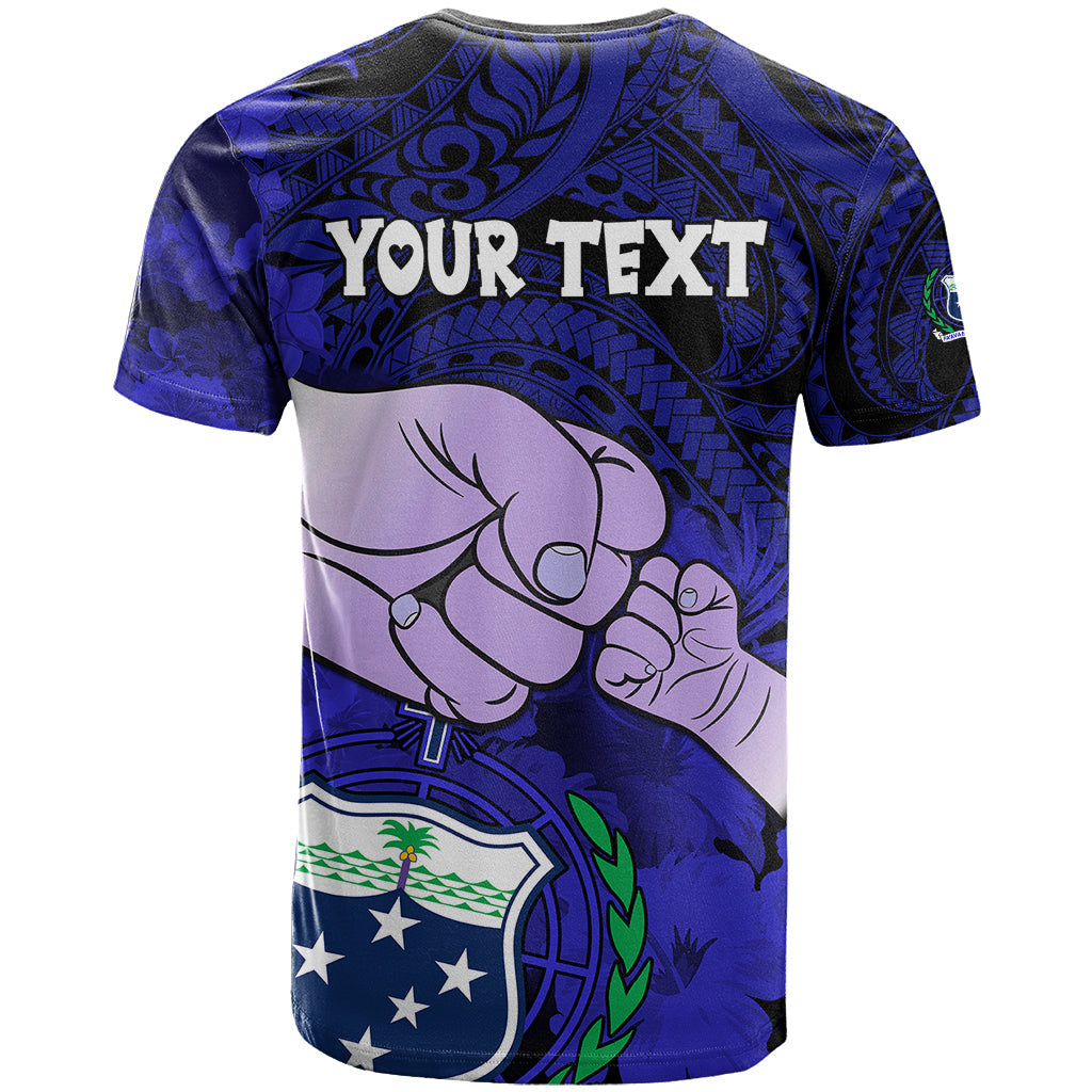 Personalised Dads Day Samoa T-Shirt Dad Ou Te Alofa Ia Te Oe Tama - Blue Polynesian Flowers Tribal Graphic Tee