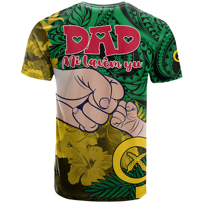 Dads Day Vanuatu T-Shirt Dad Mi lavem yu - Polynesian Flowers Tribal Graphic Tee