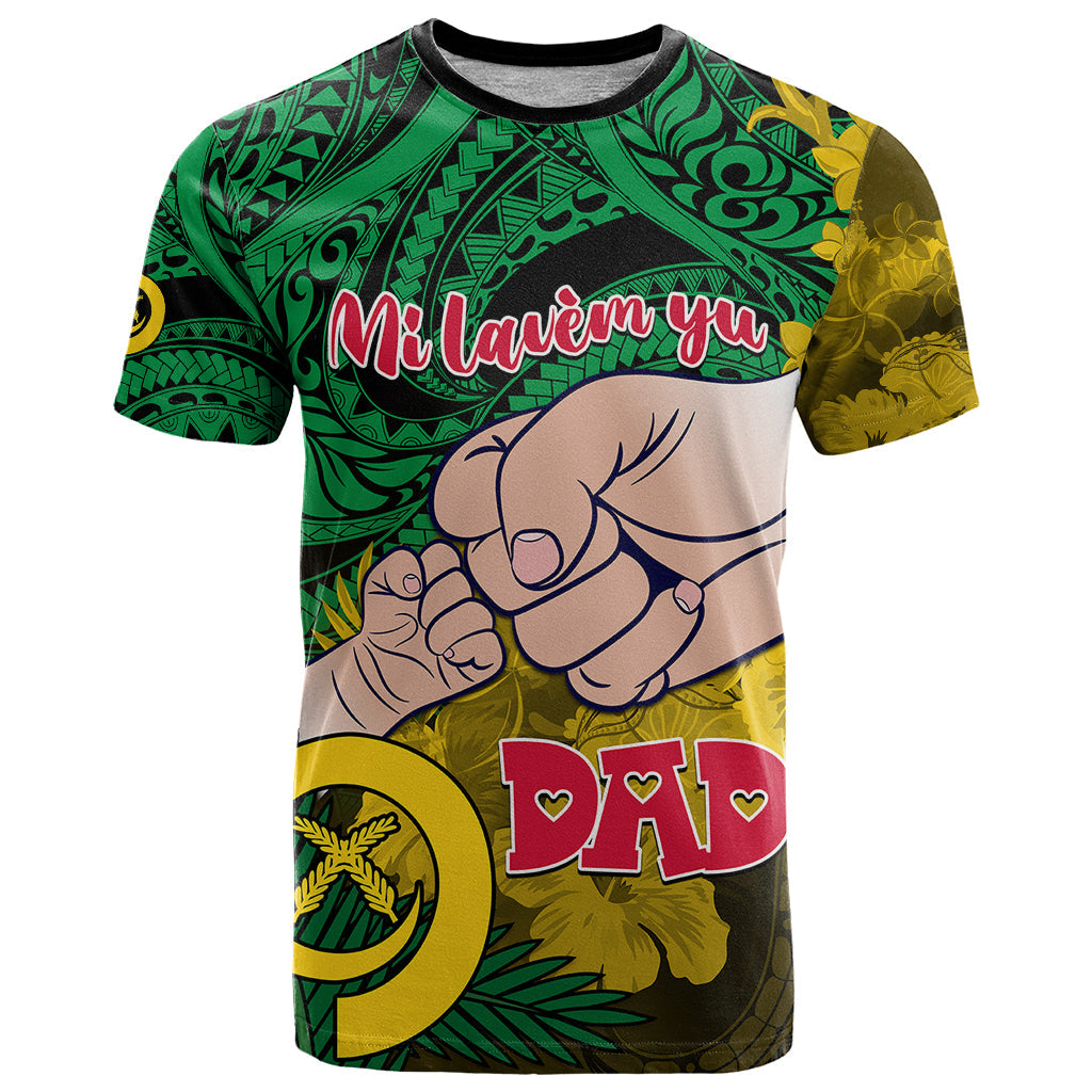 Personalised Dads Day Vanuatu T-Shirt Dad Mi lavem yu - Polynesian Flowers Tribal Graphic Tee