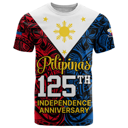 Personalised Polynesian Philippines T-Shirt Pilipinas Flag Style for 125th Independence Anniversary Black Graphic Tee