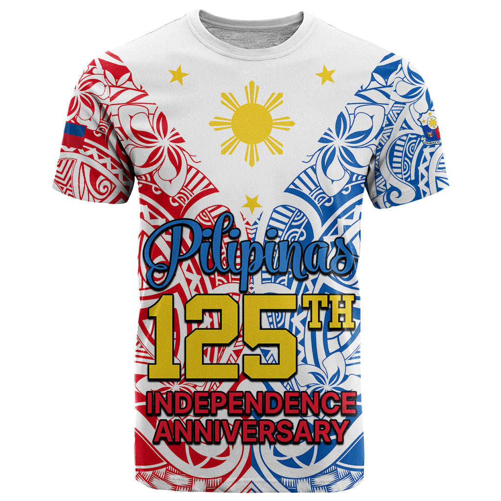 125th Independence Anniversary Philippines T-Shirt Polynesian Pilipinas Flag Style - White Graphic Tee