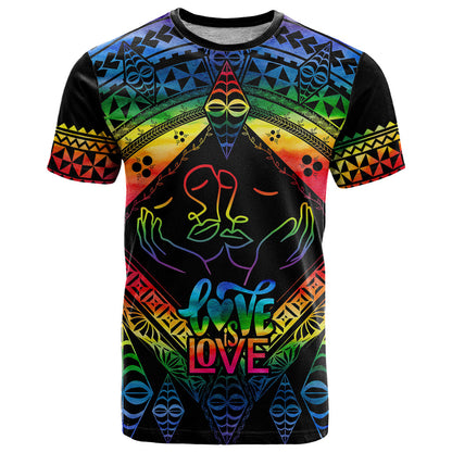 Tonga LGBT T-Shirt Love Is Love Ngatu Rainbow Water Color Graphic Tee