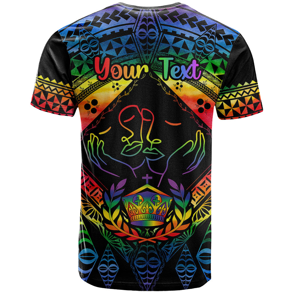 Personalised Tonga LGBT T-Shirt Love Is Love Ngatu Rainbow Water Color Graphic Tee