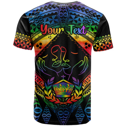 Personalised Tonga LGBT T-Shirt Love Is Love Ngatu Rainbow Water Color Graphic Tee