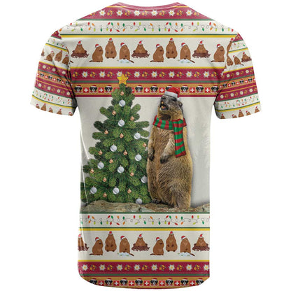 Merry Swissmas Marmot Santa T-Shirt Switzerland Christmas Pattern Graphic Tee