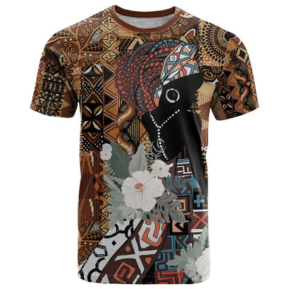 Beautiful Black Woman T-Shirt African Tribal Pattern Graphic Tee