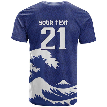 Custom Football Japan Yatagarasu T-Shirt Tsunami Wave Pattern Graphic Tee
