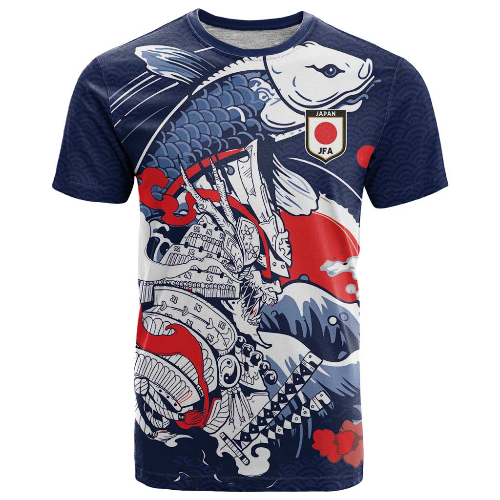 Personalized Football Japan Yatagarasu T-Shirt Blue Samurai Tsunami Wave Pattern Graphic Tee