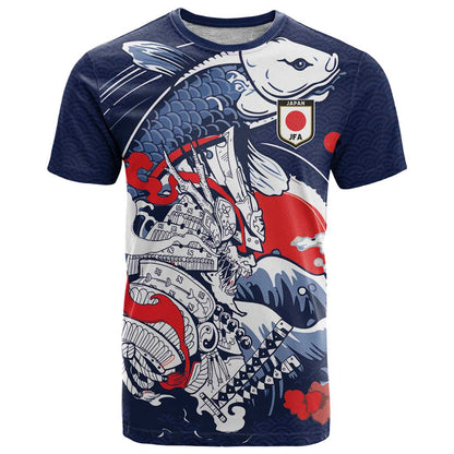 Personalized Football Japan Yatagarasu T-Shirt Blue Samurai Tsunami Wave Pattern Graphic Tee