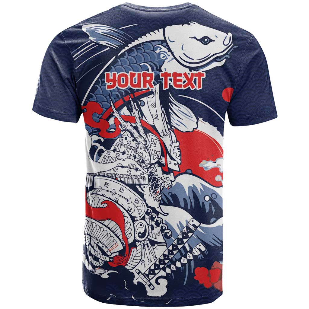 Personalized Football Japan Yatagarasu T-Shirt Blue Samurai Tsunami Wave Pattern Graphic Tee