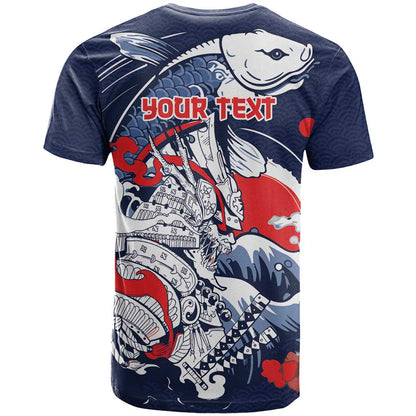 Personalized Football Japan Yatagarasu T-Shirt Blue Samurai Tsunami Wave Pattern Graphic Tee