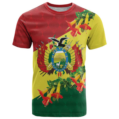 Bolivia Andean Condor Kantuta Flowers T-Shirt Graphic Tee