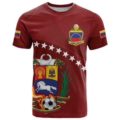 Venezuela Football Custom T-Shirt La Vinotinto Red Wine Coat of Arms Graphic Tee