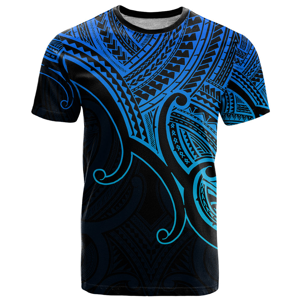Custom Aotearoa Polynesian T-Shirt with Maori Koru Blue Graphic Tee