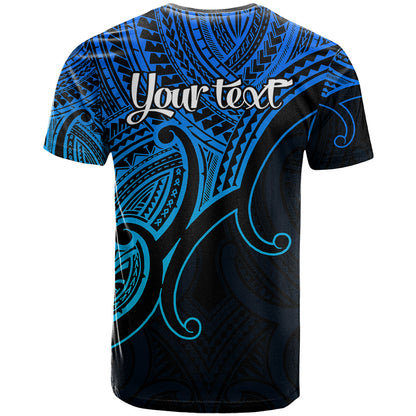 Custom Aotearoa Polynesian T-Shirt with Maori Koru Blue Graphic Tee