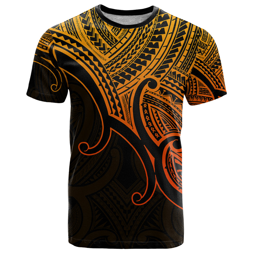 Custom Aotearoa Polynesian T-Shirt with Maori Koru Gold Graphic Tee