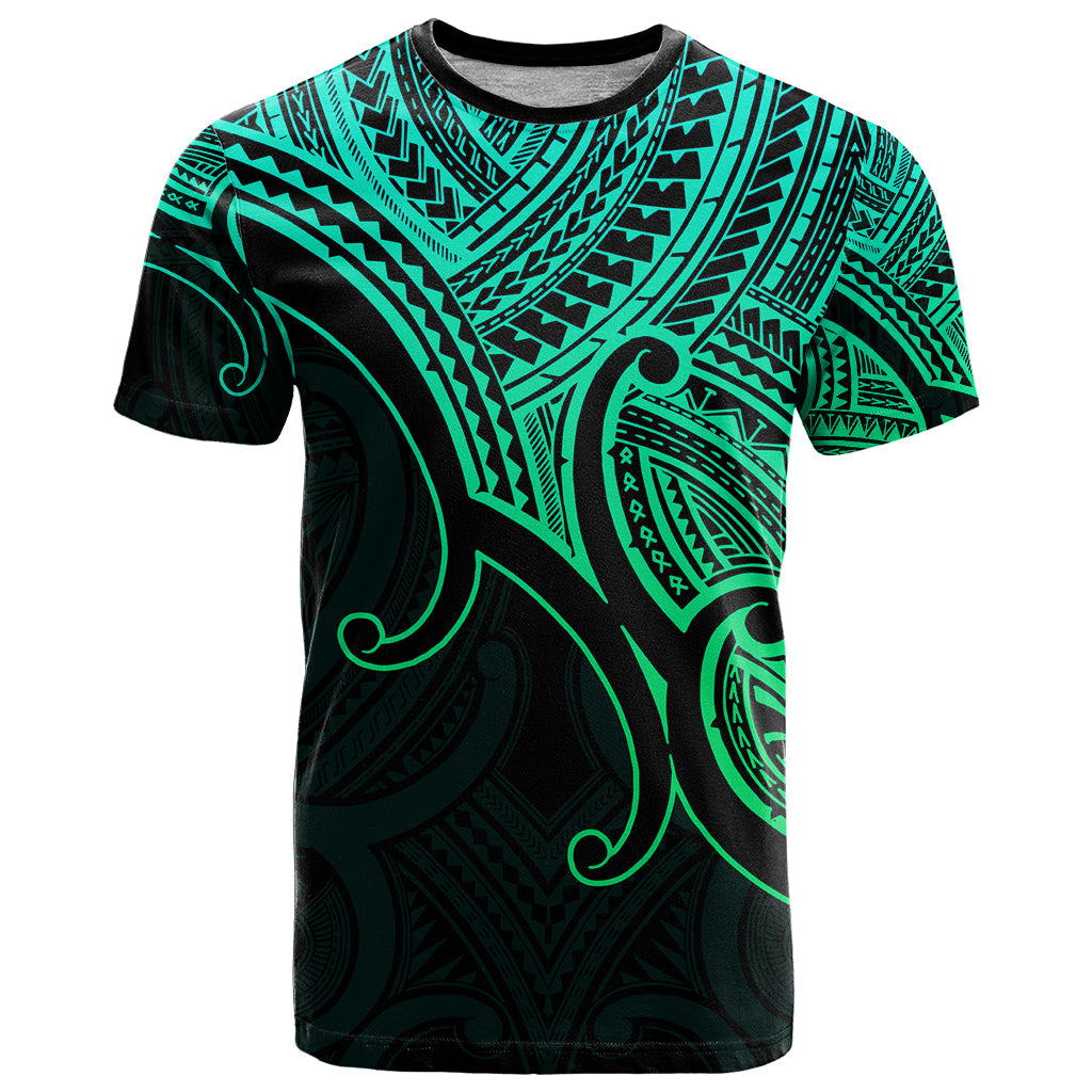 Custom Aotearoa Polynesian T-Shirt with Maori Koru Green Graphic Tee