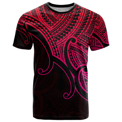 Custom Aotearoa Polynesian T-Shirt with Maori Koru Pink Graphic Tee