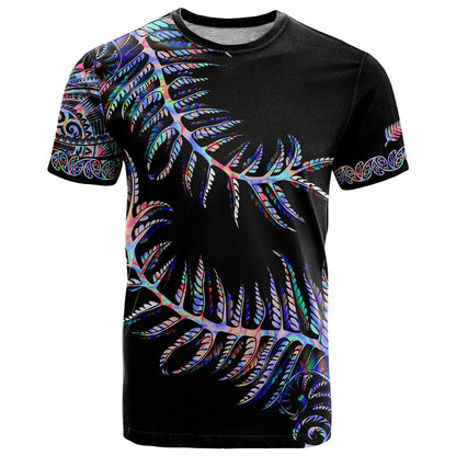 New Zealand T-Shirt Aotearoa Silver Fern Mixed Papua Shell Purple Vibe Graphic Tee