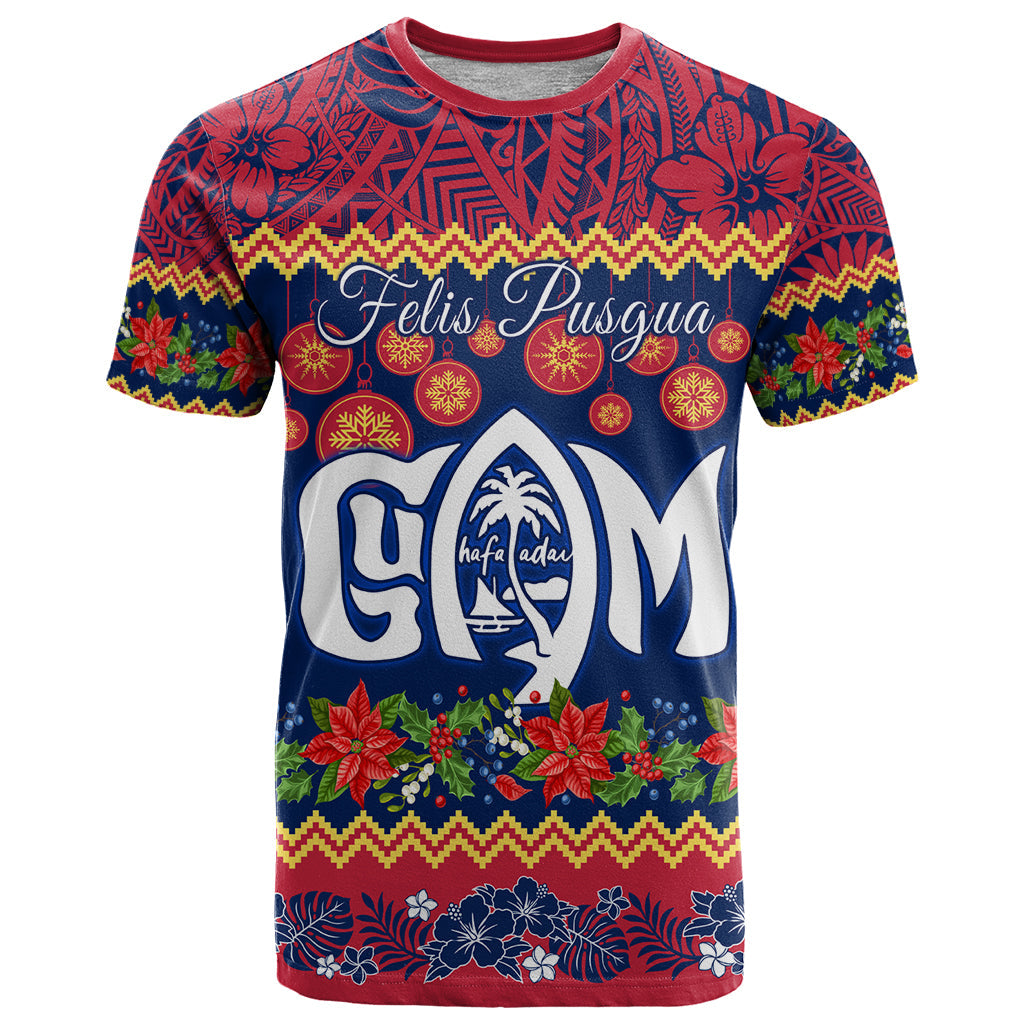 Personalised Guam Christmas T-Shirt Felis Pusgua Santa Beach Polynesian Pattern Graphic Tee