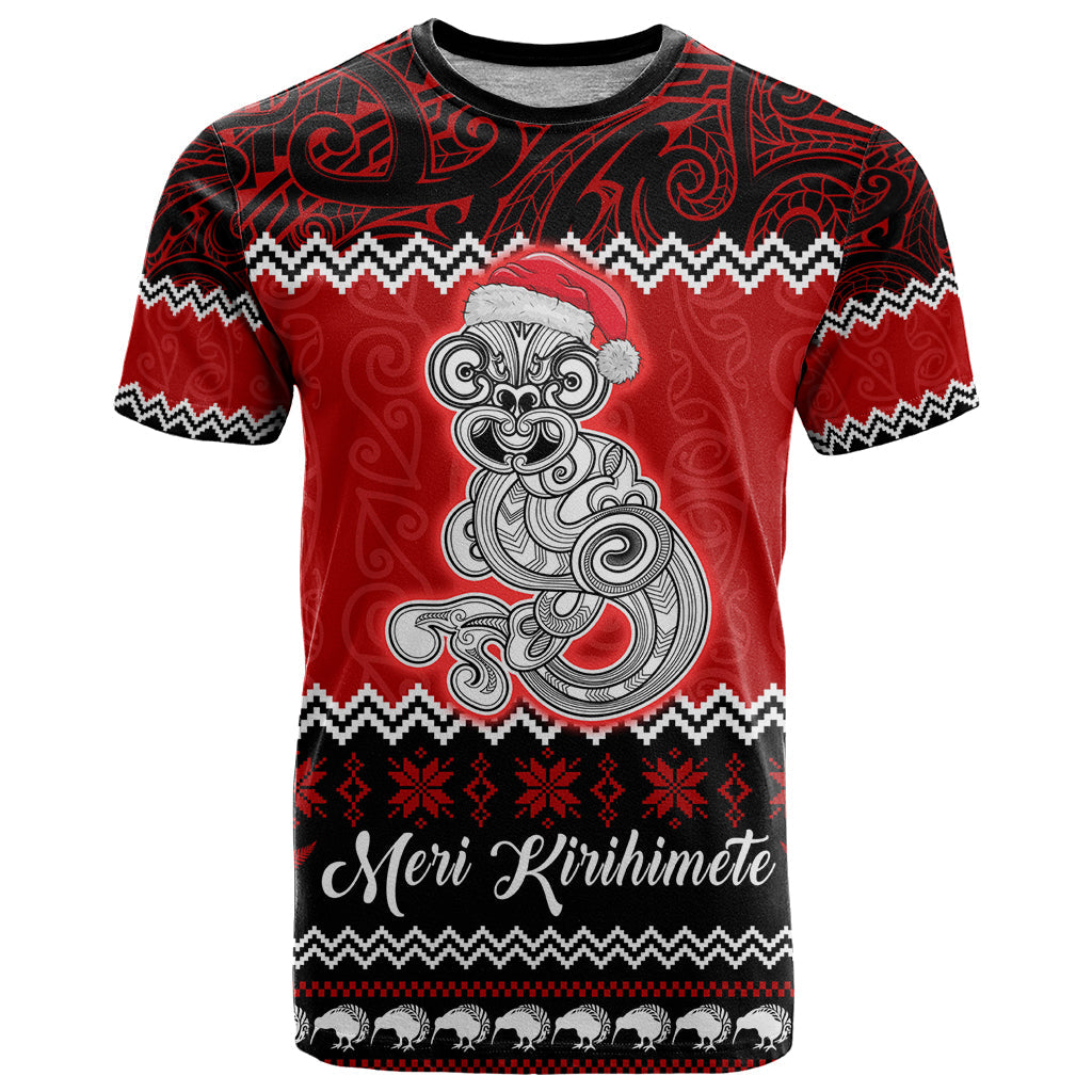 Personalised New Zealand Christmas T-Shirt Maori Tiki Meri Kirihimete Graphic Tee
