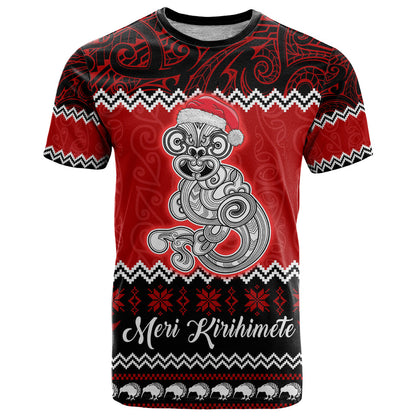 Personalised New Zealand Christmas T-Shirt Maori Tiki Meri Kirihimete Graphic Tee